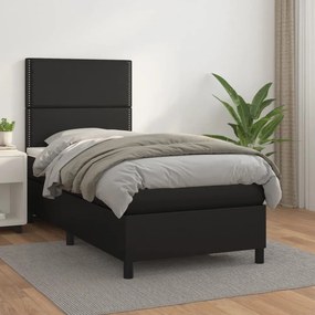 fekete műbőr rugós ágy matraccal 90x190 cm