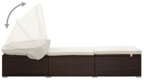 Barna polyrattan napozóágy napellenzővel és párnával