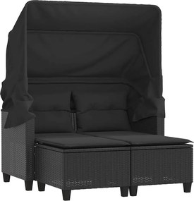 vidaXL 2 személyes fekete polyrattan kerti kanapé baldachinnal/székkel