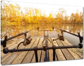 Vászonkép 100x70 Horgászbot a tavon