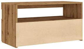 kézműves tölgy szerelt fa TV-szekrény LED-ekkel 75x35x40 cm