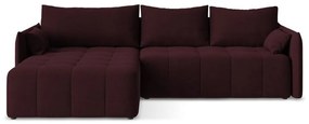 Borvörös kinyitható-tárolóhelyes sarokkanapé (bal oldali-heverő résszel) Moku – Makamii