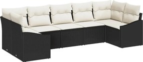 vidaXL Kanapé Szett párnával 7 pcs Fekete polirattan