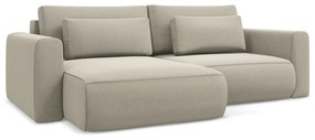 Bézs bársony kinyitható-tárolóhelyes sarokkanapé (bal oldali-heverő résszel) Kapua – Makamii
