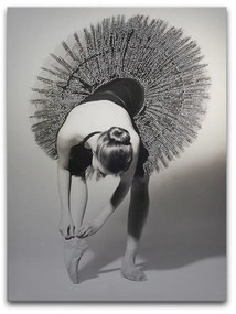 Vászon falikép, ballerina, 60x80 cm, fekete-fehér - BALLERINE