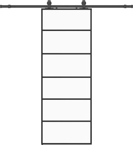 vidaXL fekete ESG üveg tolóajtó fémszerelvény-szettel 76x205 cm