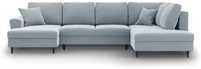 Világoskék bársony kinyitható tárolóhelyes sarokkanapé (jobb oldali-U alakú) Kyoto – Cosmopolitan Design