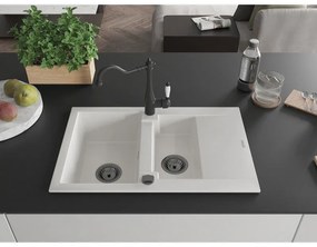 Mexen Gaspar, gránit mosogató 752x436x161 mm, 1,5 kamrás és mosogató csaptelep Carla, fehér, 6507-20-670700-70