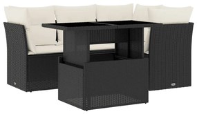5 részes fekete polyrattan kerti kanapészett párnákkal