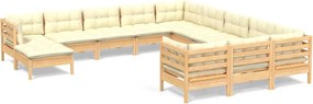 vidaXL 12 részes fenyőfa kerti bútorgarnitúra krémszínű párnákkal