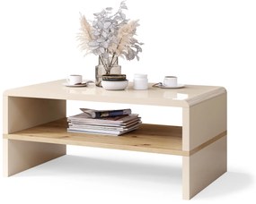 Mazzoni ROCK Bézs Fényes / Artisan Tölgy - MODERN DOHÁNYZÓASZTAL POLCCAL