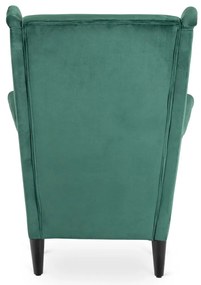 Elegáns Füles Fotel Lábtartóval Zöld Bársony Kárpittal. EVAN 2