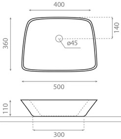 Bathco 0091 - ANABEL ráépíthető mosdó 50x36 cm porcelán/fehér