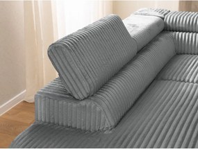 Szürke kordbársony sarokkanapé (bal oldali-L alakú) Marbeya – Ropez