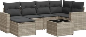 vidaXL 7 részes világosszürke polyrattan kerti ülőgarnitúra párnákkal