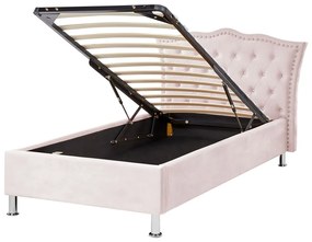 Rózsaszín bársony ágyneműtartós ágy 90 x 200 cm METZ Beliani