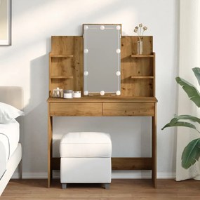 kézműves tölgy színű fésülködőasztal LED-del 96x40x142 cm