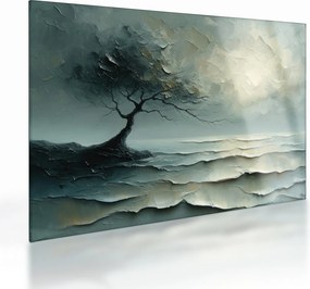 Üveg kép - Olajfestmény egy fa az óceánnal (70x50 cm)