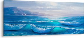 Kép - Olajfestmény a tengerről sirályokkal (120x50 cm)