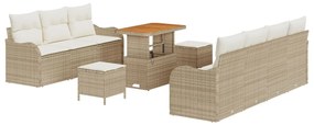 10 Darabos Kert Sofa Szett Párnákkal Bézs Poli Rattan Akácia, 2-Fős Kert Sofa Tárolóval &amp; Párnákkal Bézs Poli Rattan, 3 Darabos Kert Étkező Szett Párnákkal Bézs Poli Rattan Akácia