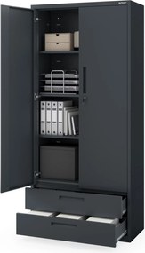 Moduláris többfunkciós fém szekrény két fiókkal antracit MEGAN 1950 x 900 x 400 mm