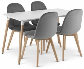 Étkezőgarnitúra 1 + 4, fehér ADRIA asztal 120x80 cm + sötétszürke bársony szék BORA
