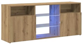 kézműves tölgy szerelt fa TV-szekrény LED-ekkel 120x30x50 cm