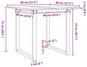 tömör fenyőfa és öntöttvas étkezőasztal O-vázzal 80x80x75 cm