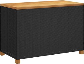 Fekete Polyrattan És Akácfa Kerti Tárolóláda 110 X 55 X 63 Cm