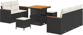 vidaXL Kerti Kanapé Szett 8 pcs Fekete polirattan