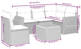 6 részes fekete polyrattan kerti ülőgarnitúra párnákkal