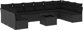vidaXL 11 részes fekete polyrattan kerti ülőgarnitúra párnákkal