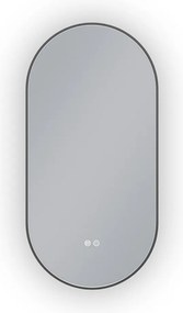 Erga Freya, ovális LED tükör 50x100cm fekete fém keretben, 3 világos szín, háttérvilágítás, páramentes fűtőpárna, ERG-V01-FREYA-5010-BK