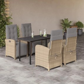 5 részes bézs polyrattan kerti étkezőgarnitúra párnákkal