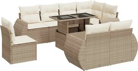 vidaXL 9 részes bézs polyrattan kerti ülőgarnitúra párnákkal