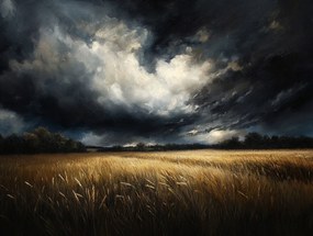 Vászonkép Canvas Tájkép Mező Gabona Őz Ég Felhők Vihar 80x60