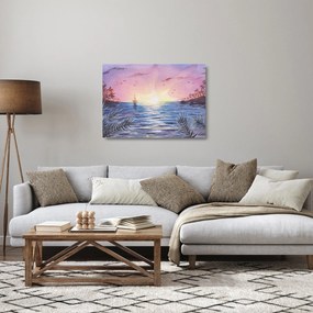 Kép - naplemente a víz felett, akvarell (üvegen) (70x50 cm)