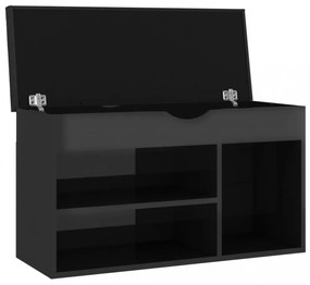 magasfényű fekete cipőtároló pad párnával 80 x 30 x 47 cm