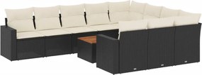 vidaXL 11 részes fekete polyrattan kerti ülőgarnitúra párnákkal