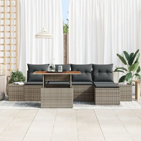 6 darabos kert étkező szett párnákkal szürke poly rattan akác