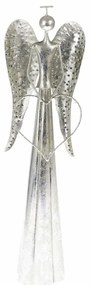 Karácsonyi fém LED dekoráció Angel with heartezüst, 17 x 58 cm