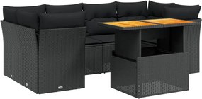 vidaXL 7 részes fekete polyrattan kerti ülőgarnitúra párnával