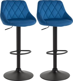 HOMCOM 2 db Barstool összeállítás állítható magassággal, Fém alap és Műbőr ülés, Modern forgószék háttámlával és lábtartóval 46x48x83-104cm, Kék | Aos