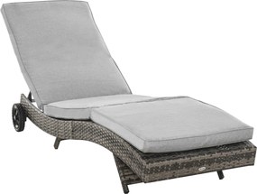 Outsunny Polirattan Napozó Fotel Párnával, 5 Pozícióban Állítható Rattan Napozó Kerti Bútor, S-Alakú Fém Szürke 207 x 70 x 70 cm | Aosom