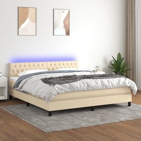 krémszínű szövet rugós és LED-es ágy matraccal 180 x 200 cm