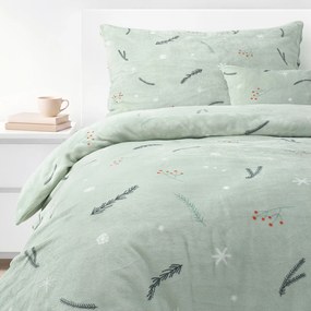 Goldea karácsonyi mikroplüss ágyneműhuzat deluxe - téli természet zsályazöld alapon 140 x 200 és 70 x 90 cm
