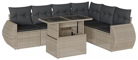 7 részes világosszürke polyrattan kerti ülőgarnitúra párnákkal