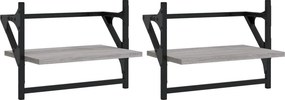 vidaXL 2 db szürke sonoma színű falipolc rúddal 40 x 25 x 30 cm