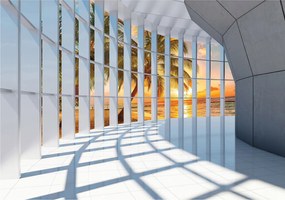 Fotótapéta Tengerpart Pálmafák Pihenés Naplemente Vinyl szoba 208x146 +ragasztó