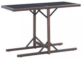 barna polyrattan és üveglapos kerti asztal 110 x 53 x 72 cm